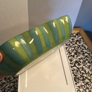 Southern Living At Home Provence Ruffled Bowl By Gail Pittman Green Stripe 💚